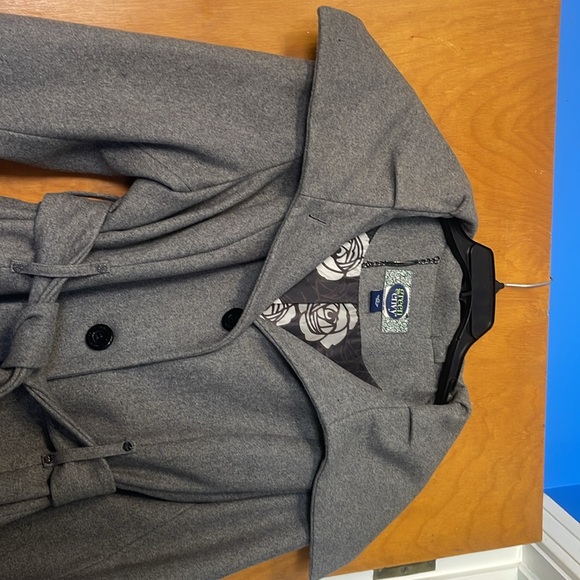 Shawl Collar Grey Studded Belt Peacoat 1X - Picture 4 of 8